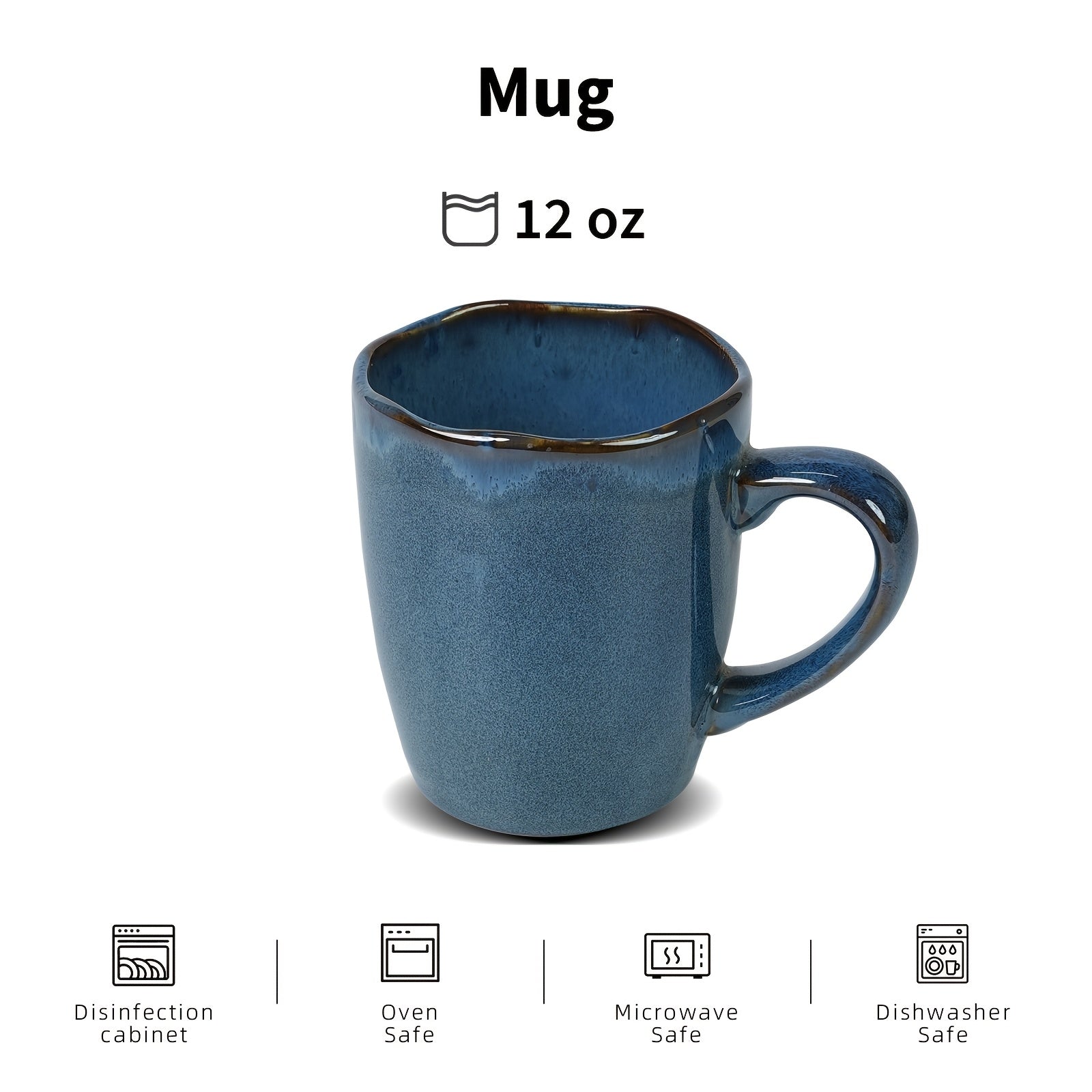 6pcs Handmade Reactive Glaze Stoneware Ceramic Mug Set - Organic Wavy Edge Coffee Cups, Microwave & Dishwasher Safe, Scratch-Resistant, 12oz Mugs Suitable for Kitchen, Office, Holiday Gifts (Christmas, Easter,) - Multi-