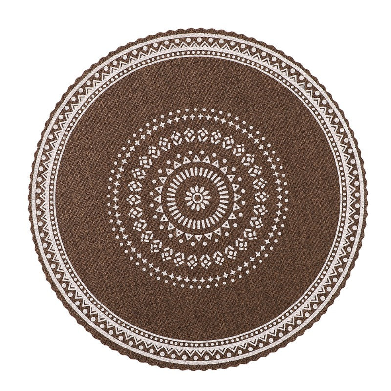 New 5pcs Bohemian Style Faux Linen Printed Round Heat-Resistant Placemats And Coasters for Tea Cups And Tableware