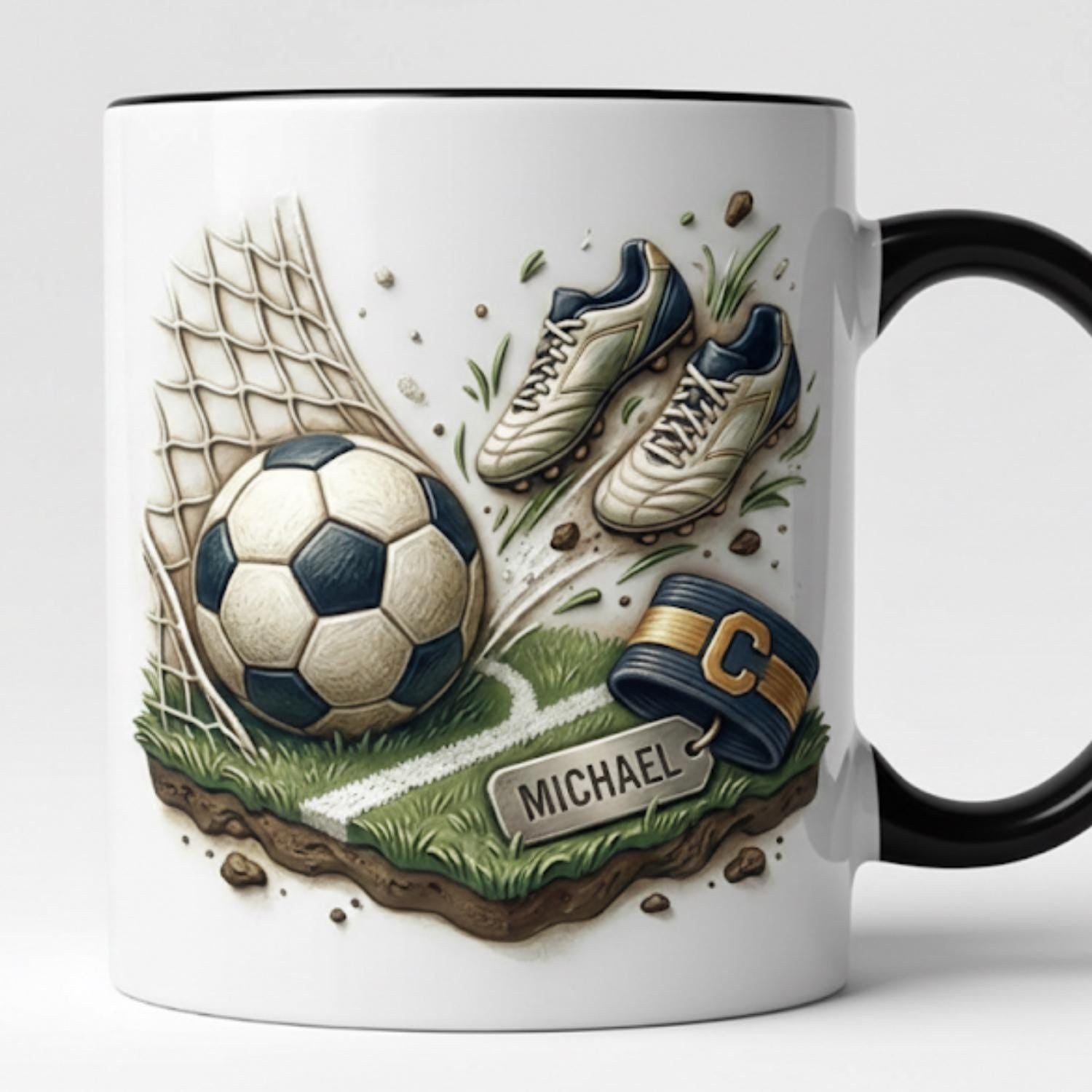 Personalized Soccer Mug, Soccer Goal Coffee Cup, Custom Name Soccer Gift, Soccer Dad Fathers Day Mug
