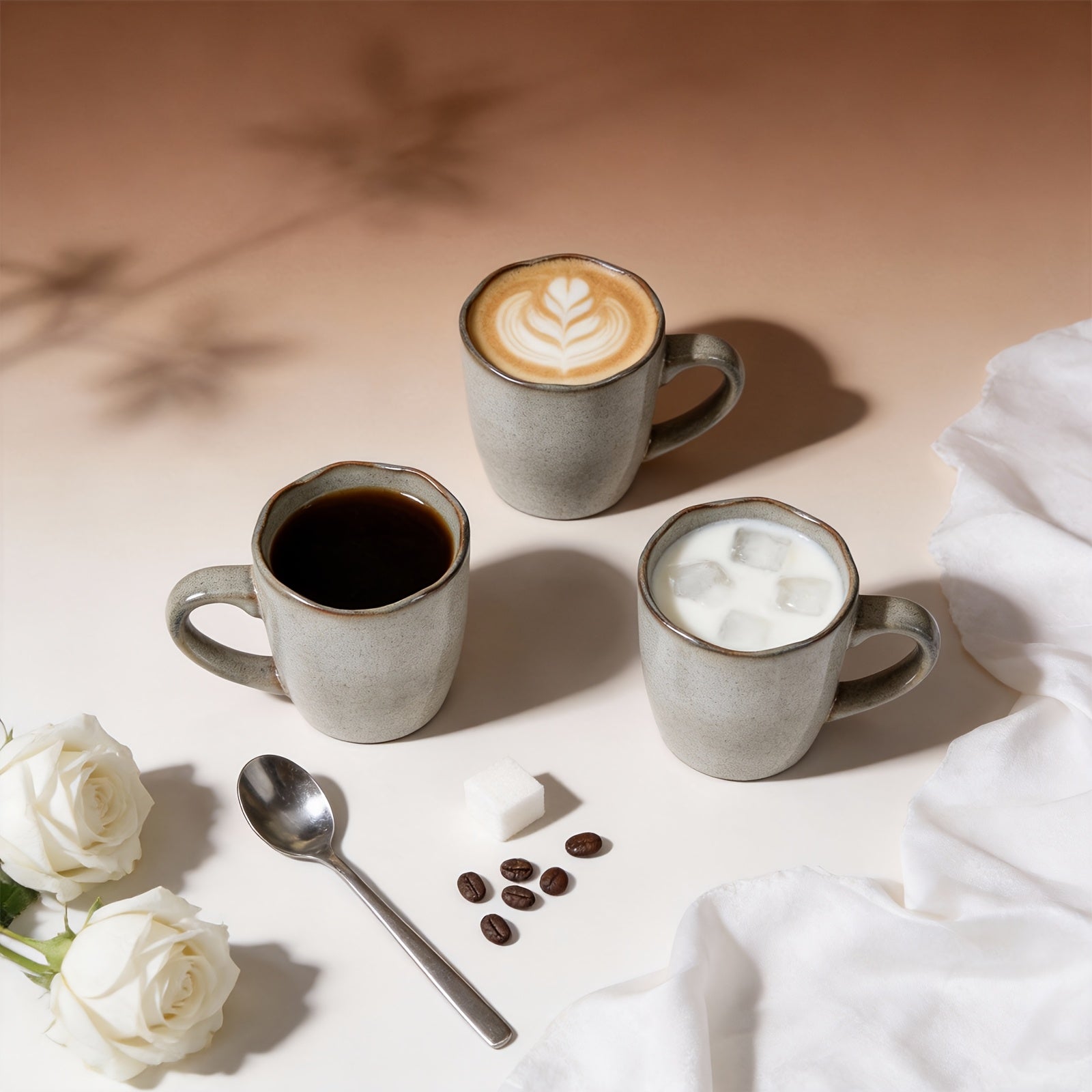 6pcs Handmade Reactive Glaze Stoneware Ceramic Mug Set - Organic Wavy Edge Coffee Cups, Microwave & Dishwasher Safe, Scratch-Resistant, 12oz Mugs Suitable for Kitchen, Office, Holiday Gifts (Christmas, Easter,) - Multi-