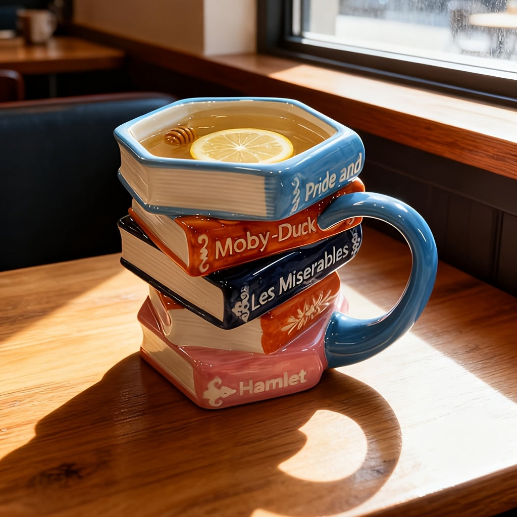 1pc Painted Coffee Book Ceramic Mug, 11oz Espresso Cappuccino Latte Tea Cups with Handle, Painted Book Coffee Cup for Readers, Bookworm, Ideal Gift for Christmas, Birthday