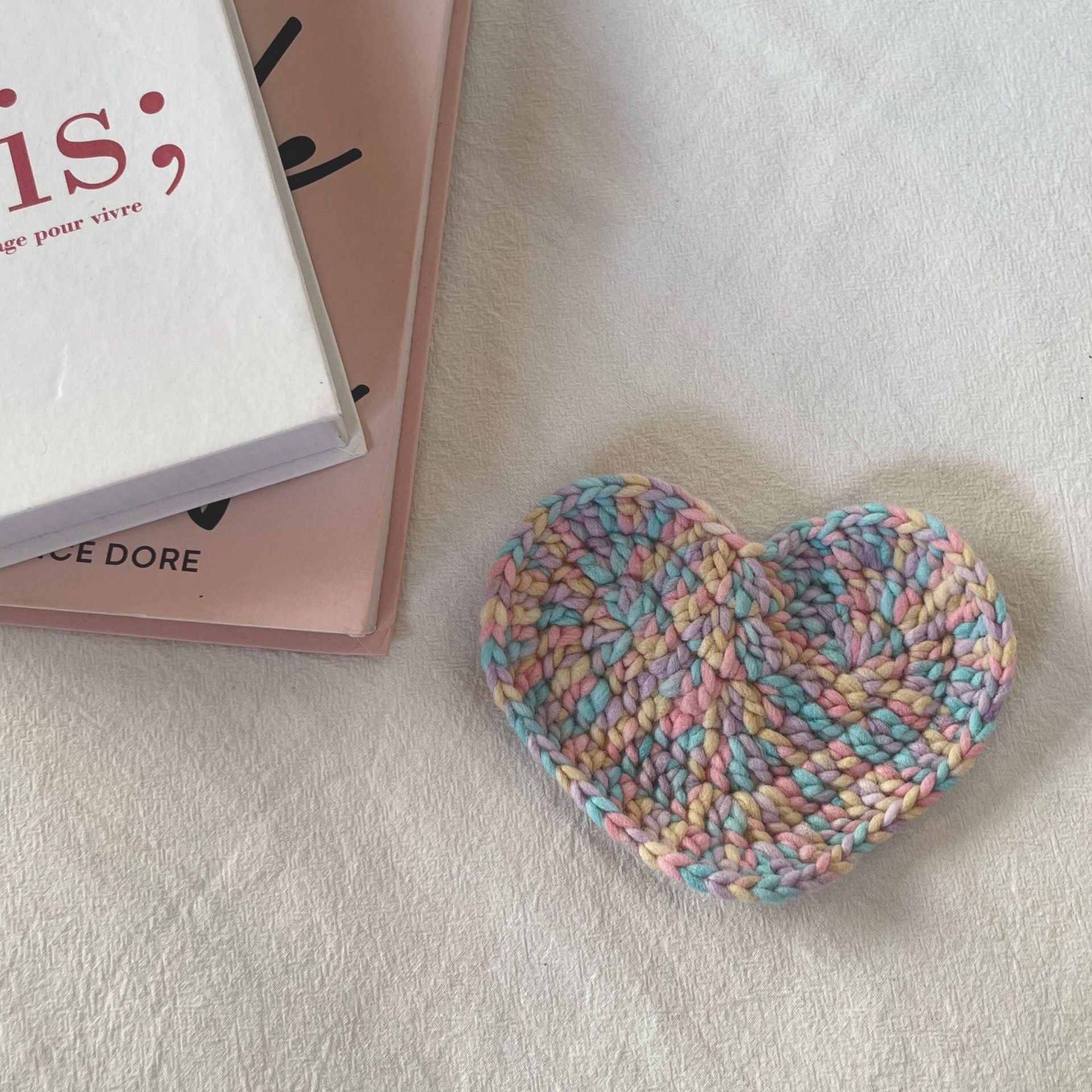 Handmade Crochet Heart Coasters - Thick Yarn Insulation Pads Suitable for Coffee, Table Protectors with, Decorative Tableware for, Cafes, Restaurants, Yarn Craft Coaster for Hot Drink Cups