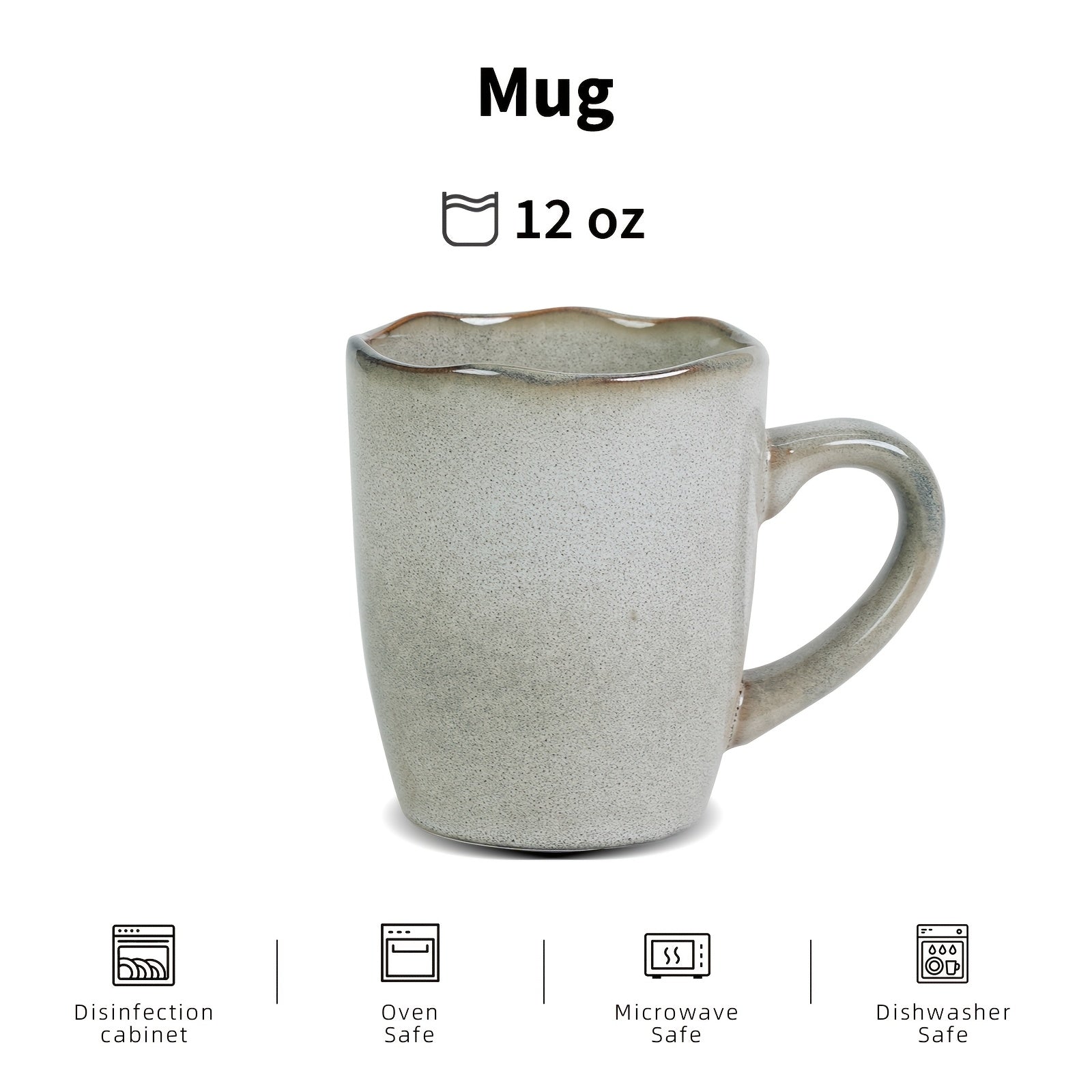 6pcs Handmade Reactive Glaze Stoneware Ceramic Mug Set - Organic Wavy Edge Coffee Cups, Microwave & Dishwasher Safe, Scratch-Resistant, 12oz Mugs Suitable for Kitchen, Office, Holiday Gifts (Christmas, Easter,) - Multi-