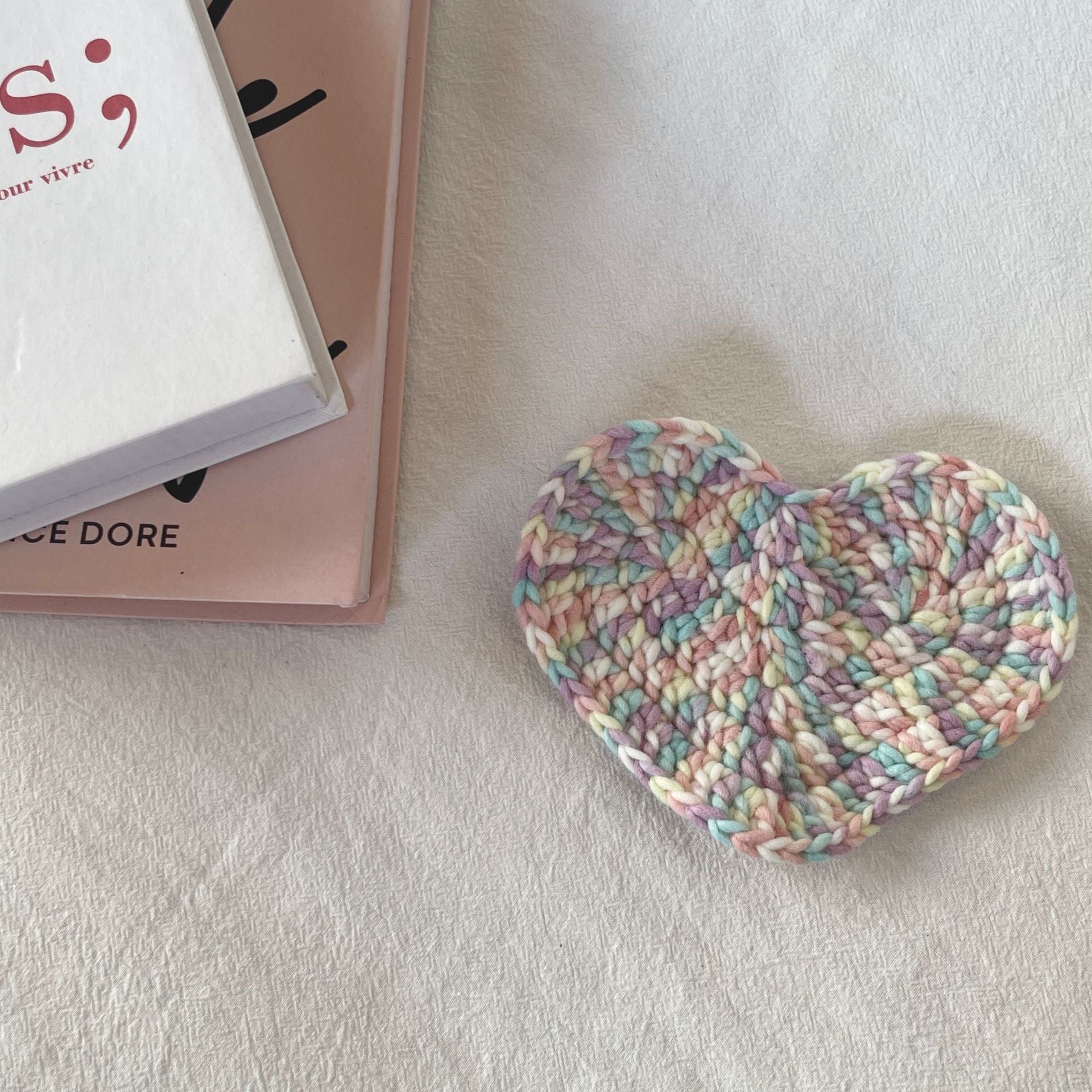 Handmade Crochet Heart Coasters - Thick Yarn Insulation Pads Suitable for Coffee, Table Protectors with, Decorative Tableware for, Cafes, Restaurants, Yarn Craft Coaster for Hot Drink Cups