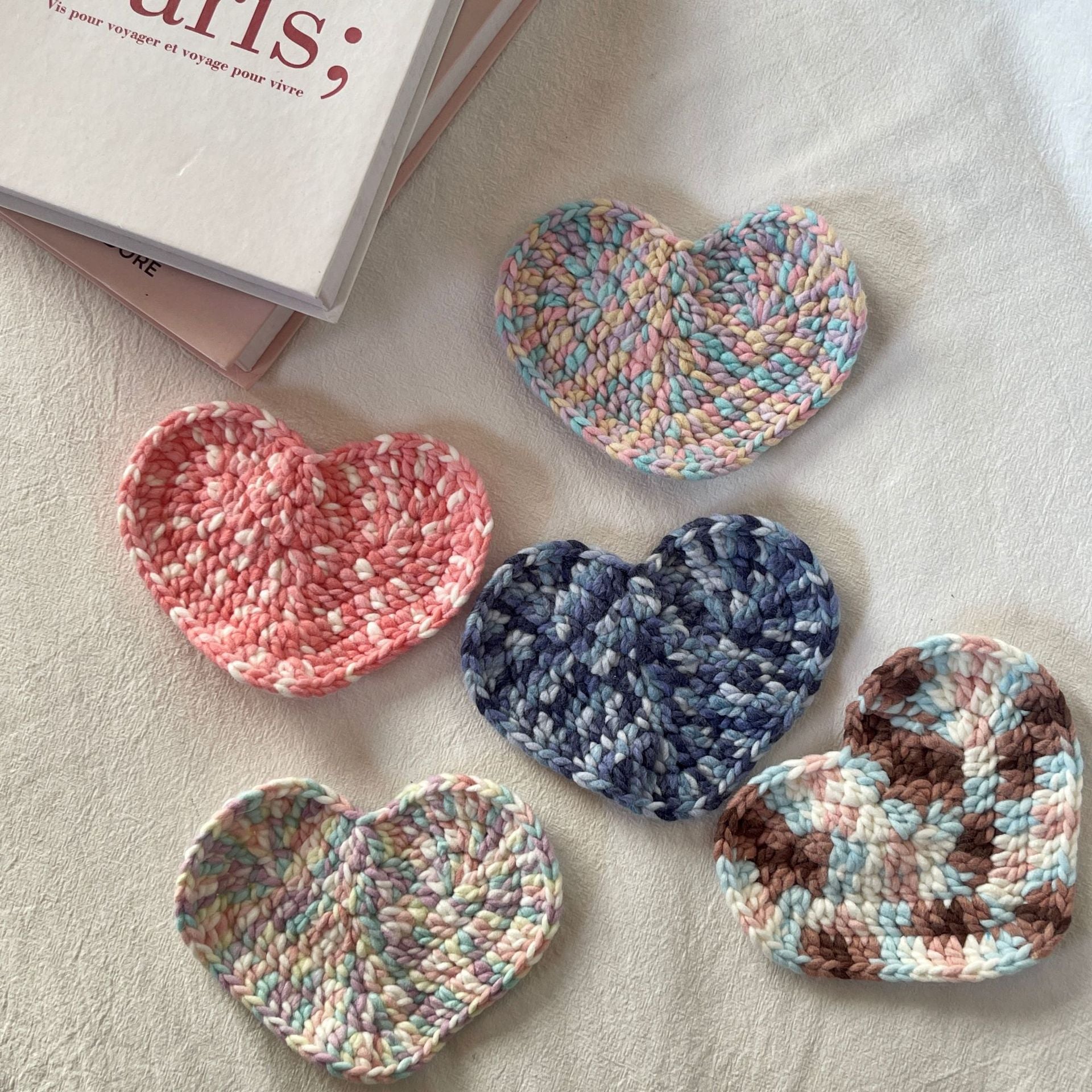 Handmade Crochet Heart Coasters - Thick Yarn Insulation Pads Suitable for Coffee, Table Protectors with, Decorative Tableware for, Cafes, Restaurants, Yarn Craft Coaster for Hot Drink Cups