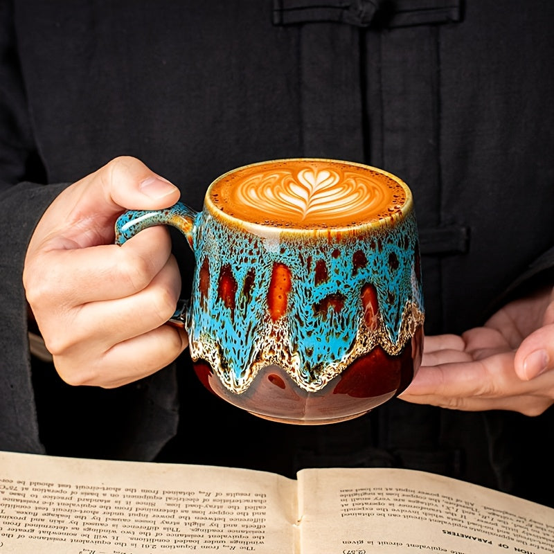Kiln-Glazed Ceramic Coffee Mug with Unique Reactive Glaze, Each Cup One-Of-A-Kind. Perfect for Coffee, Tea, Milk, Beer And Pour-Over. Stunning Latte Art Ready. Best Gift for Christmas, Valentine's Day, Easter, Birthday And Office