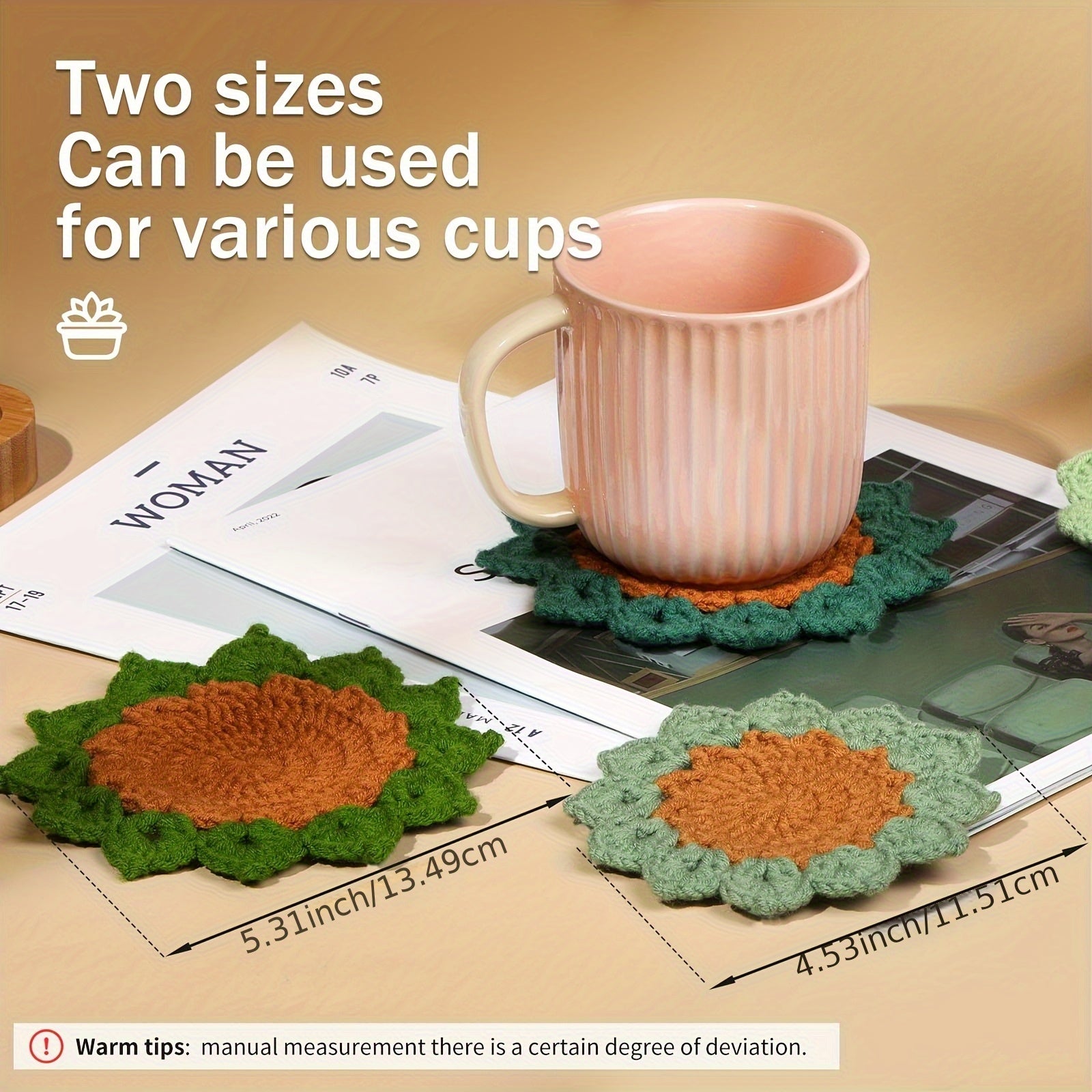 1pc (6pcs + 1 Plant Pot), Crochet Finished Flower Coaster, Decorative Thermal Insulation Mat, Coffee\u002F Beverage\u002F Water Cup Mat
