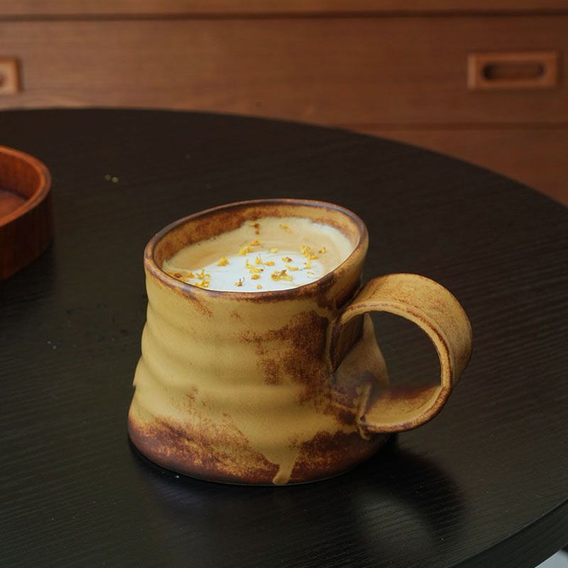 Unique Handcrafted Stoneware Mug with an Irregular Shape | Vintage Glaze End from The Kiln | Made of Ceramic | Perfect for Coffee, Lattes, And Breakfast Beverages