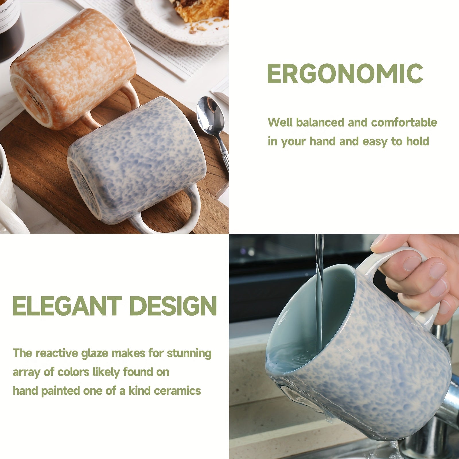 4pcs Set Of Colorful Snowflake Coffee Cups 17 Ounce Large Capacity Ceramic Coffee Cups And Teacups with Handles, Suitable for Coffee, Latte, Cappuccino, Tea, Juice, Perfect for Holiday Atmosphere, Suitable As Gifts for Family, Friends And Partners