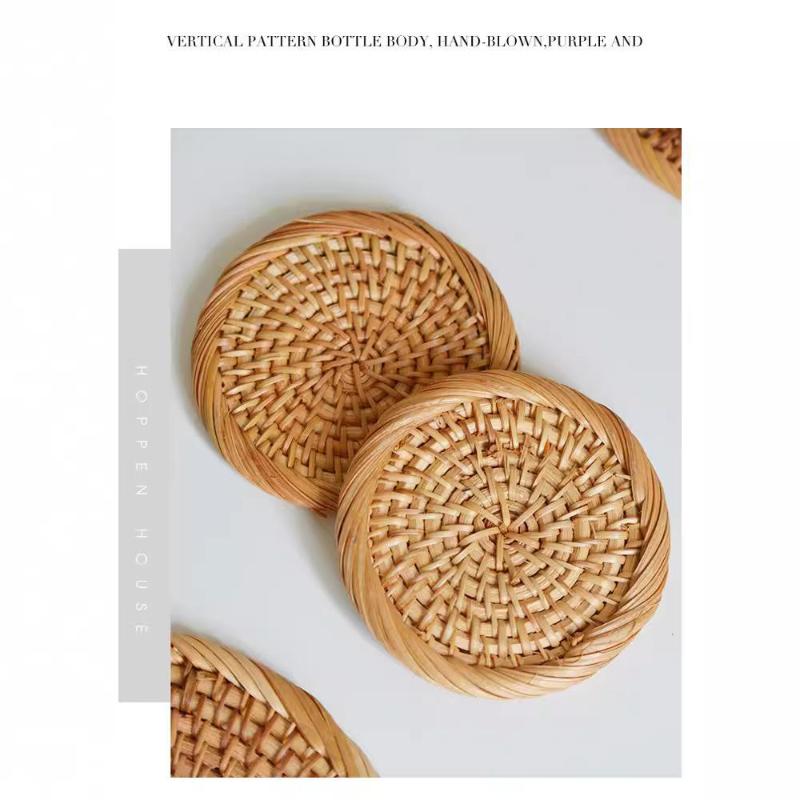 1 Natural Fiber Rattan Coaster And Dish Desktop Storage Design, Suitable Dining Room And Kitchen Use Home And Tea Ceremony Accessories