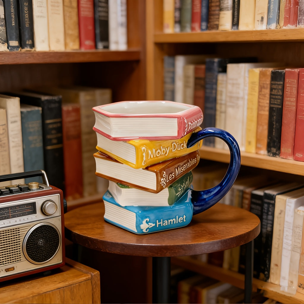 1pc Painted Coffee Book Ceramic Mug, 11oz Espresso Cappuccino Latte Tea Cups with Handle, Painted Book Coffee Cup for Readers, Bookworm, Ideal Gift for Christmas, Birthday