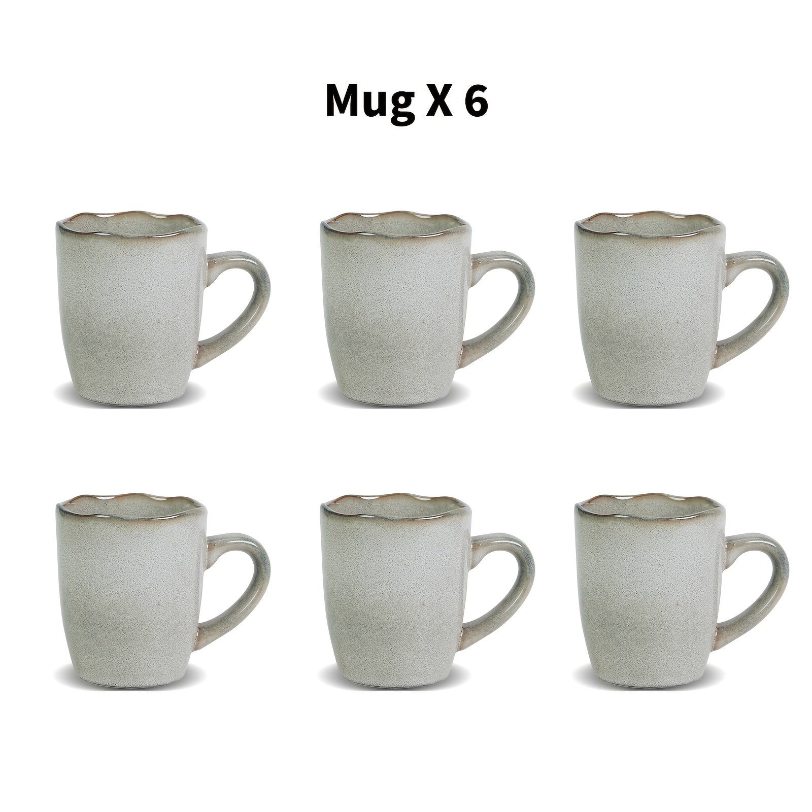 6pcs Handmade Reactive Glaze Stoneware Ceramic Mug Set - Organic Wavy Edge Coffee Cups, Microwave & Dishwasher Safe, Scratch-Resistant, 12oz Mugs Suitable for Kitchen, Office, Holiday Gifts (Christmas, Easter,) - Multi-