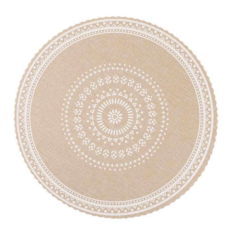 New 5pcs Bohemian Style Faux Linen Printed Round Heat-Resistant Placemats And Coasters for Tea Cups And Tableware