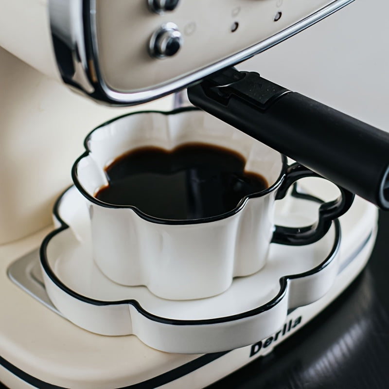 Nordic Minimalist Ceramic Coffee Cup & Saucer Set | Petal-Shaped, High-End, Exquisite | Ideal for Office & Home Afternoon Tea, Birthday Gift, Reusable, Hand Wash Only