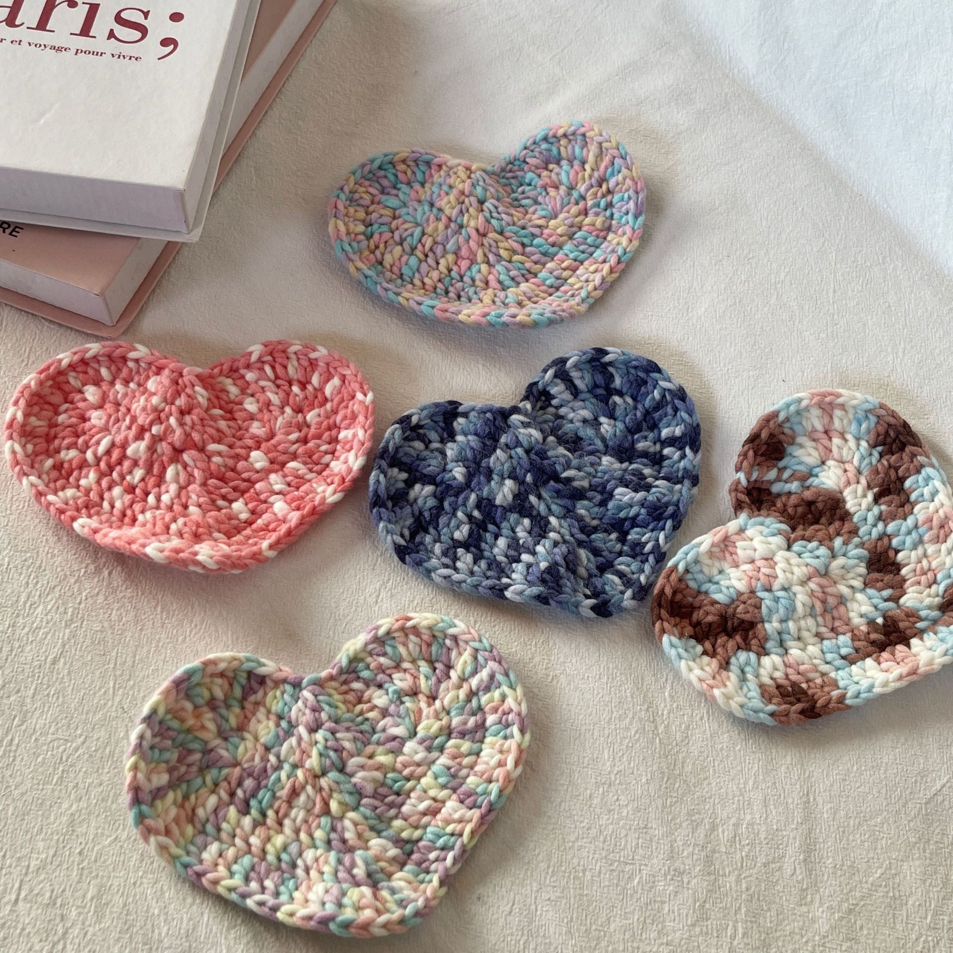 Handmade Crochet Heart Coasters - Thick Yarn Insulation Pads Suitable for Coffee, Table Protectors with, Decorative Tableware for, Cafes, Restaurants, Yarn Craft Coaster for Hot Drink Cups