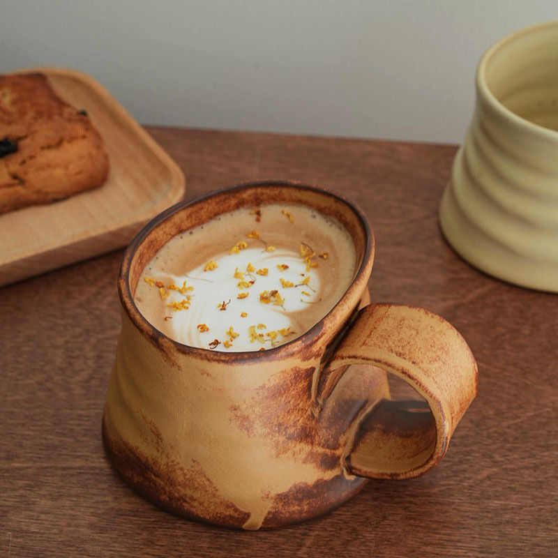 Unique Handcrafted Stoneware Mug with an Irregular Shape | Vintage Glaze End from The Kiln | Made of Ceramic | Perfect for Coffee, Lattes, And Breakfast Beverages