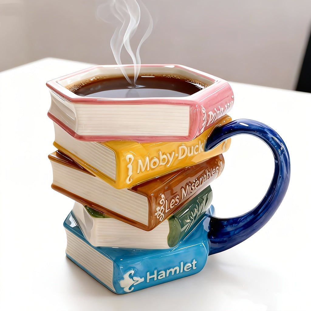 1pc Painted Coffee Book Ceramic Mug, 11oz Espresso Cappuccino Latte Tea Cups with Handle, Painted Book Coffee Cup for Readers, Bookworm, Ideal Gift for Christmas, Birthday