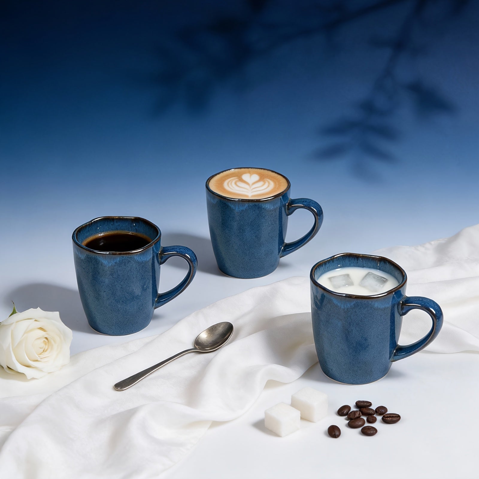 6pcs Handmade Reactive Glaze Stoneware Ceramic Mug Set - Organic Wavy Edge Coffee Cups, Microwave & Dishwasher Safe, Scratch-Resistant, 12oz Mugs Suitable for Kitchen, Office, Holiday Gifts (Christmas, Easter,) - Multi-