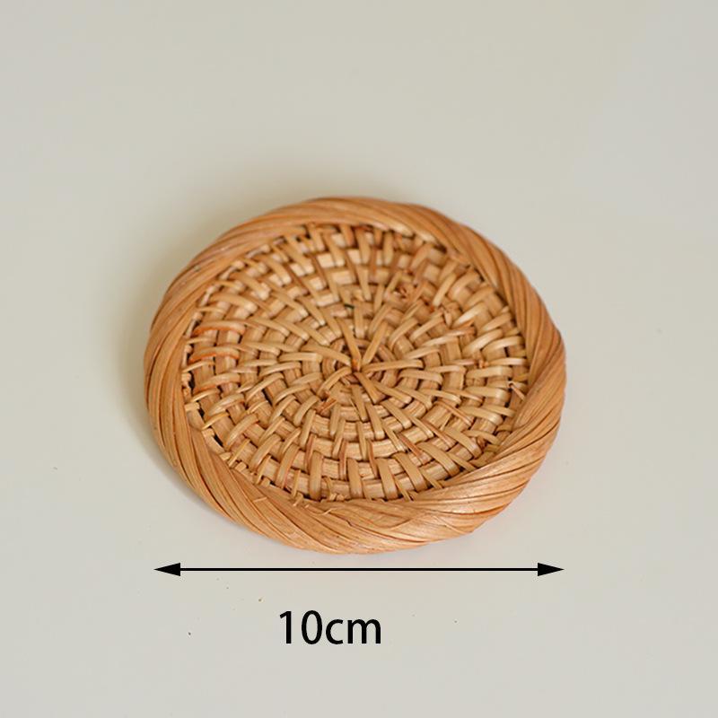1 Natural Fiber Rattan Coaster And Dish Desktop Storage Design, Suitable Dining Room And Kitchen Use Home And Tea Ceremony Accessories