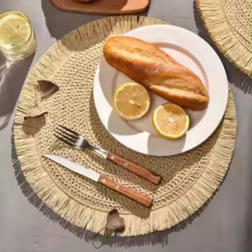 1 Natural Fiber Rattan Coaster And Dish Desktop Storage Design, Suitable Dining Room And Kitchen Use Home And Tea Ceremony Accessories