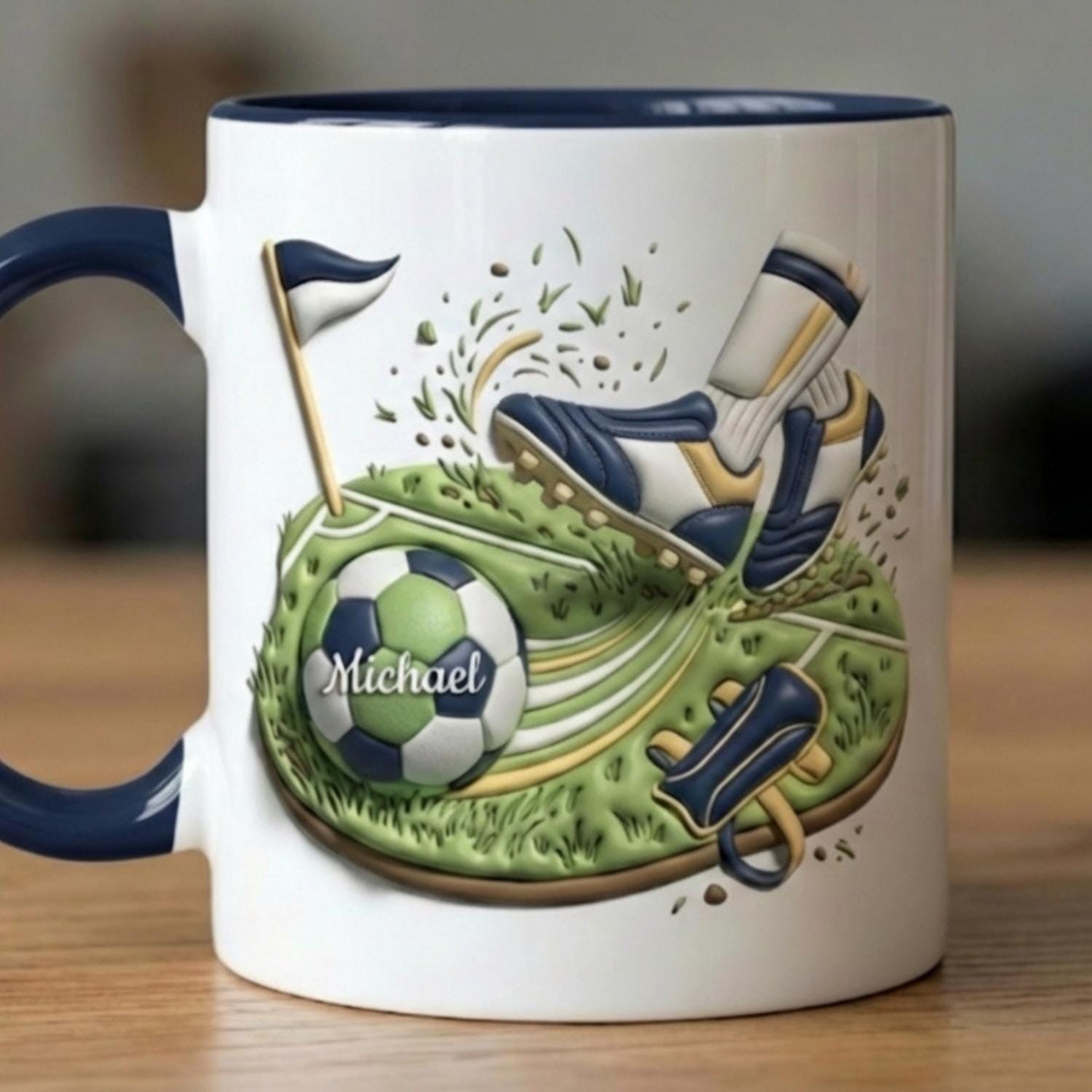 Personalized Soccer Mug, Soccer Goal Coffee Cup, Custom Name Soccer Gift, Soccer Dad Fathers Day Mug