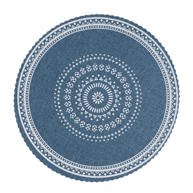 New 5pcs Bohemian Style Faux Linen Printed Round Heat-Resistant Placemats And Coasters for Tea Cups And Tableware