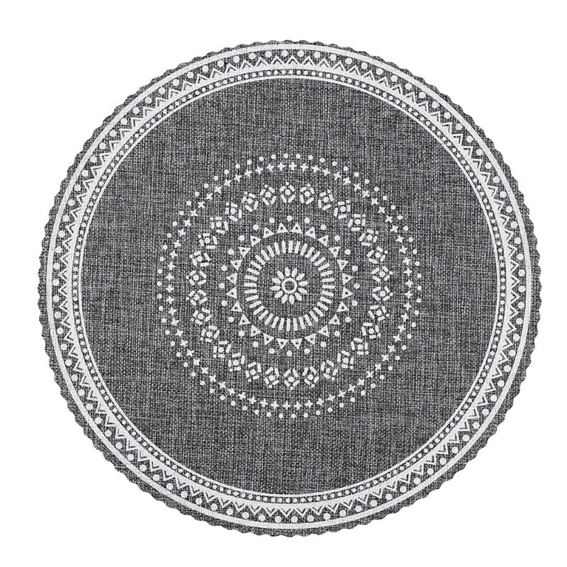 New 5pcs Bohemian Style Faux Linen Printed Round Heat-Resistant Placemats And Coasters for Tea Cups And Tableware