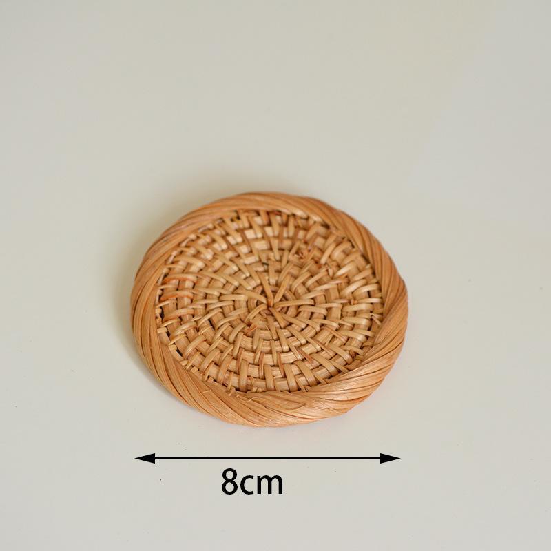 1 Natural Fiber Rattan Coaster And Dish Desktop Storage Design, Suitable Dining Room And Kitchen Use Home And Tea Ceremony Accessories