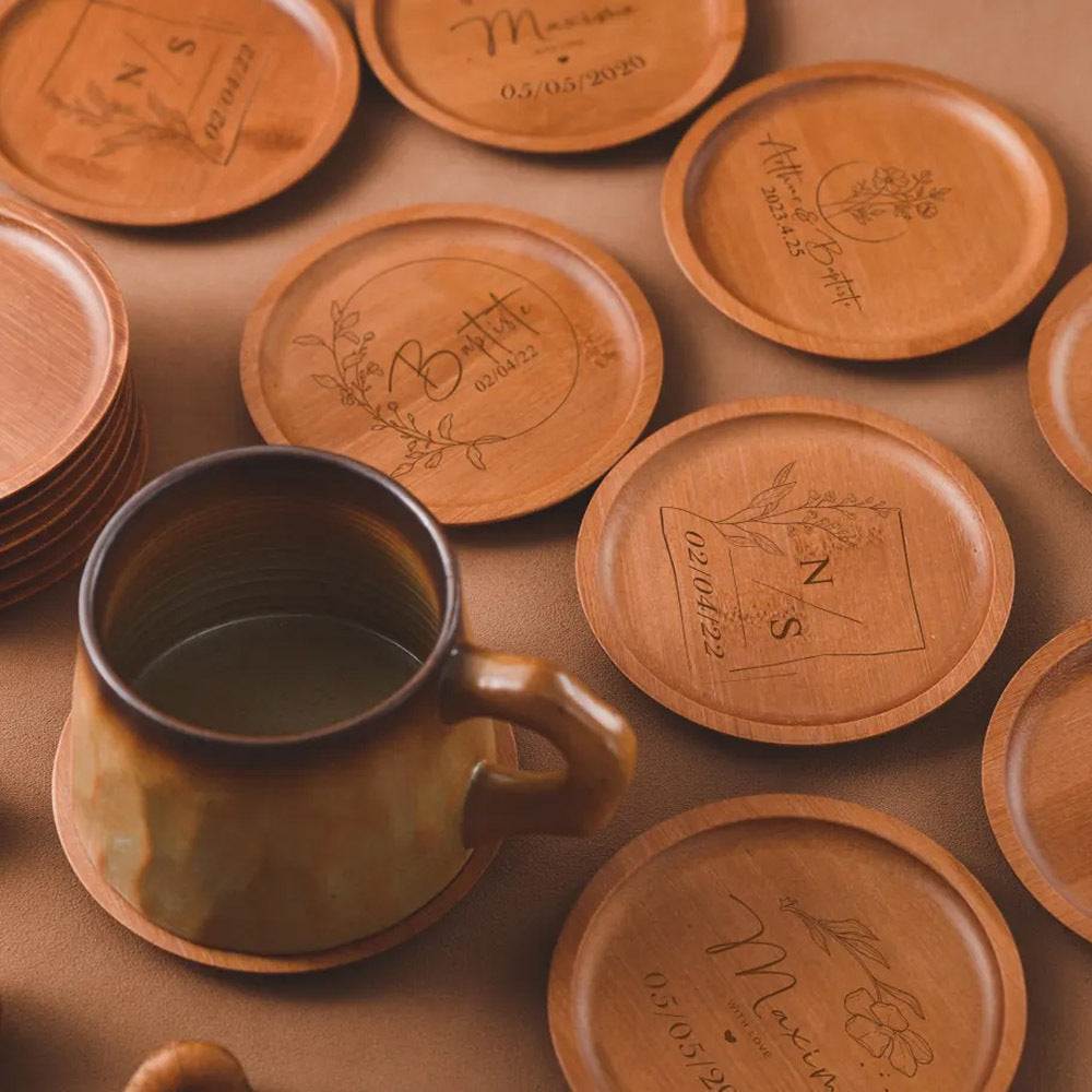 Custom Personalized Coasters with Carvings, Bridesmaid Souvenirs, Bridesmaid Gifts, Unique Anniversary Gifts for Couples Engagement Gifts, Housewarming Gifts