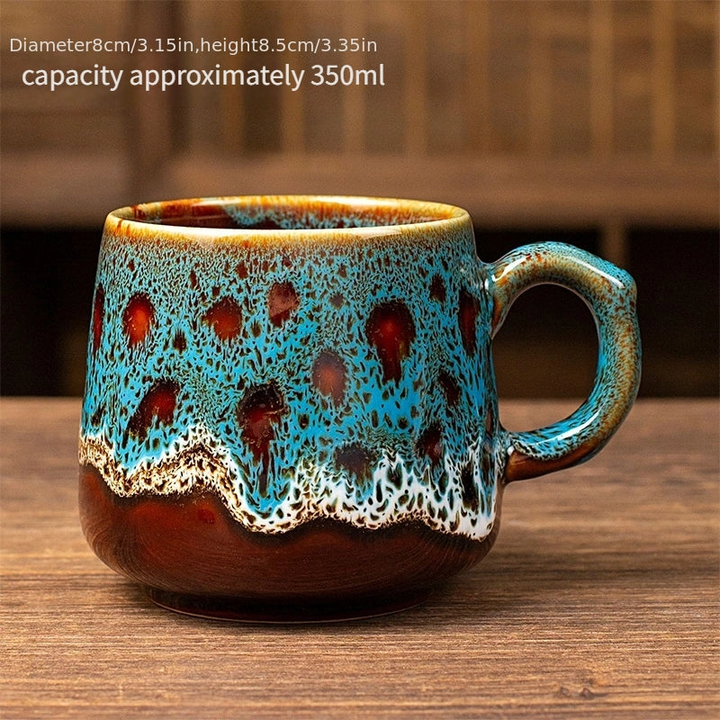 Kiln-Glazed Ceramic Coffee Mug with Unique Reactive Glaze, Each Cup One-Of-A-Kind. Perfect for Coffee, Tea, Milk, Beer And Pour-Over. Stunning Latte Art Ready. Best Gift for Christmas, Valentine's Day, Easter, Birthday And Office